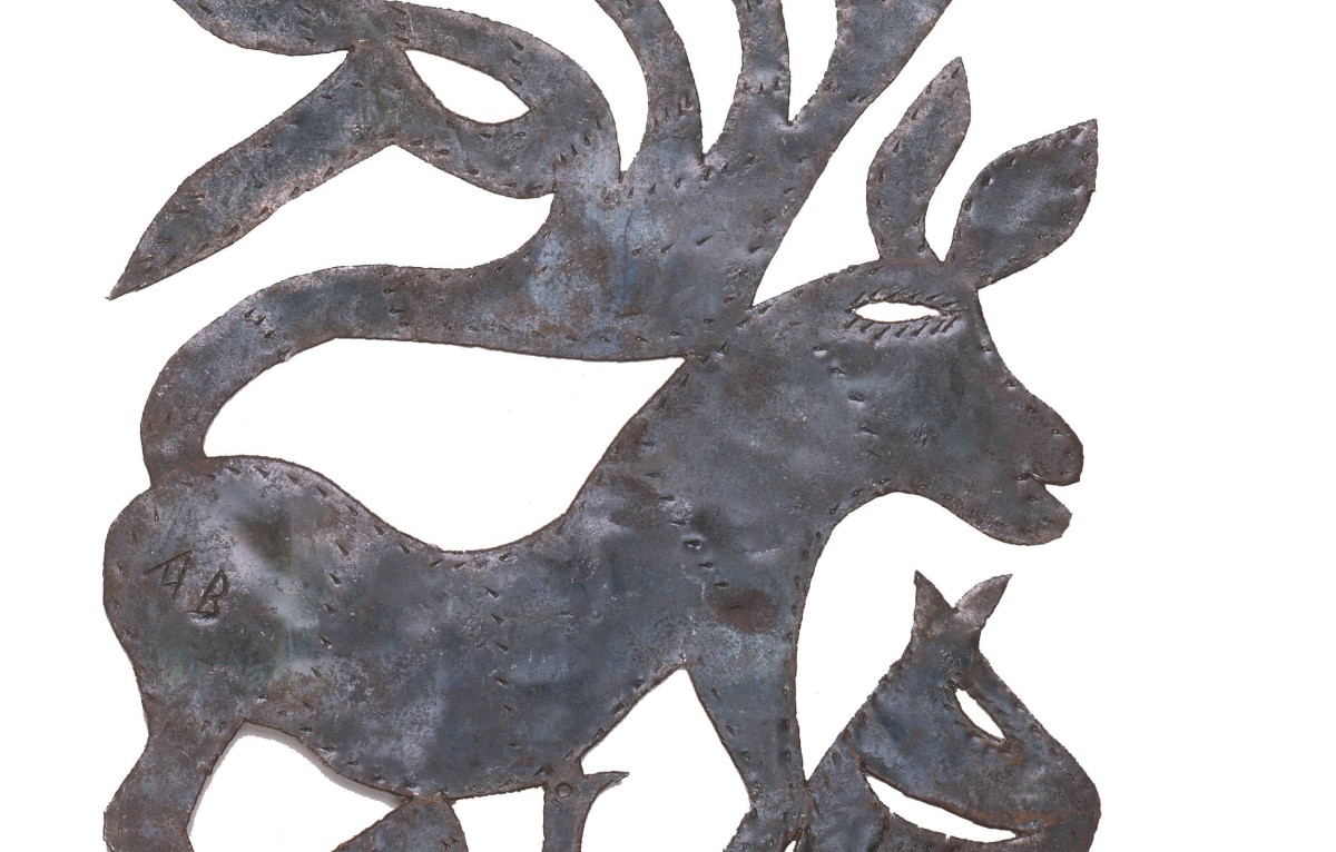 Wall Sculpture (detail), 20th Century, Haiti, steel oil drum. Collection Mingei International Museum. Gift of Mrs. Kirk J. David. Photo by Lynton Gardiner. 1981-07-142.