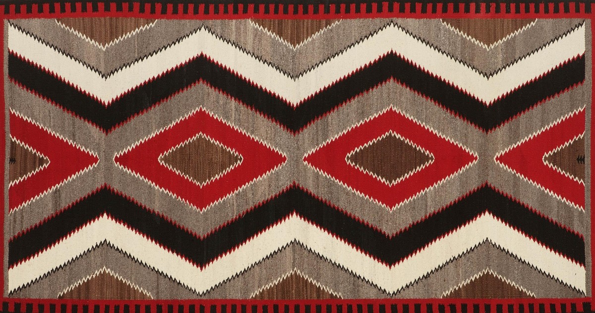 Rug- Lightning Bolt Pattern, Diné (Navajo) 1950's, Arizona, U.S.A., wool. Collection Mingei International Museum. Gift of R.E. Hazard, Jr.. Photo by Lynton Gardiner. 1986-17-002.