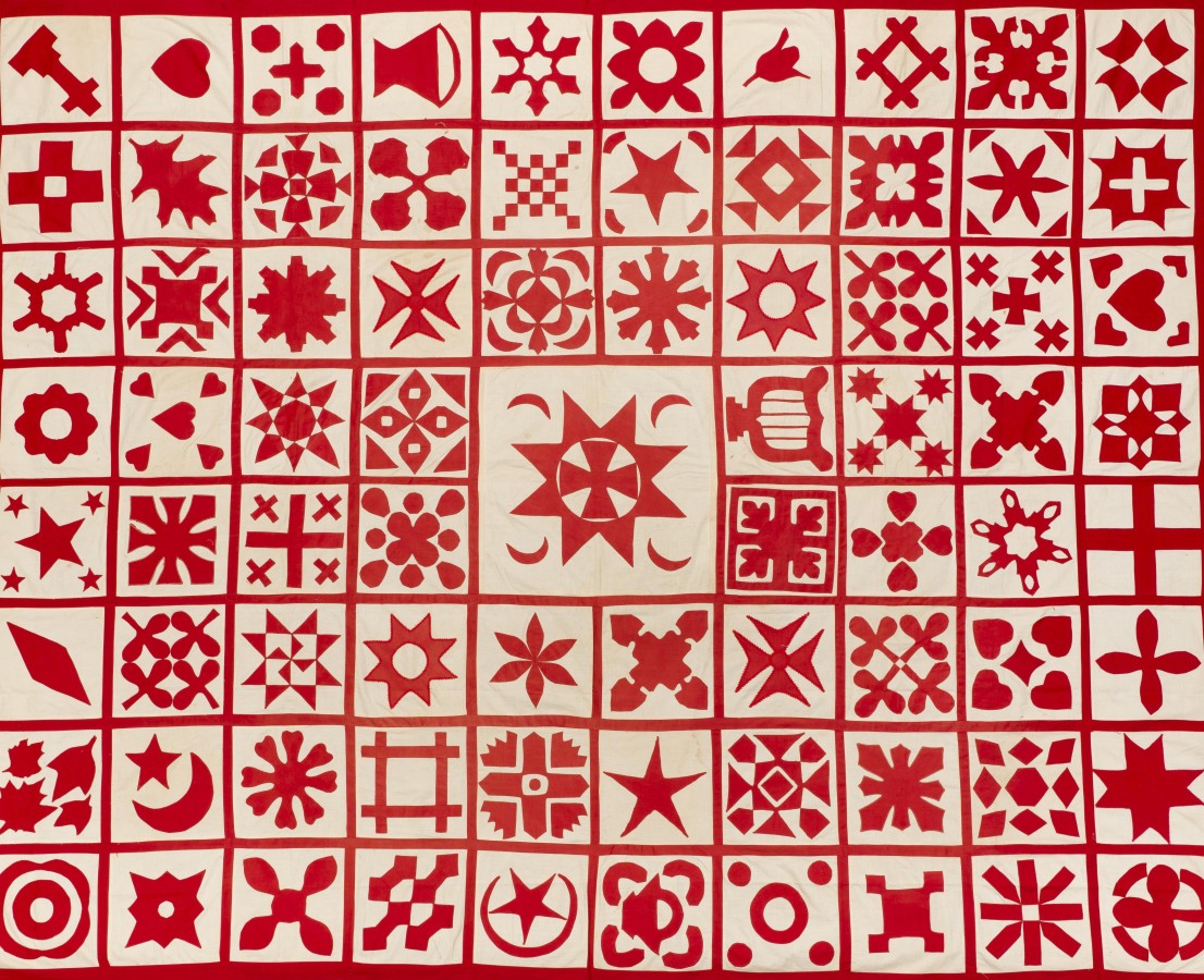 Signature Quilt Top - Applique - Geatrill Et Al, (detail), multiple artists, 1911, Rochester, New York, cotton. Collection Mingei International Museum. Gift of Pat L. Nickols. Digitization made possible through the Quilter's Guild of Dallas, Quilt Accessibility Project. Photo by Tim Siegert. 2012-35-182