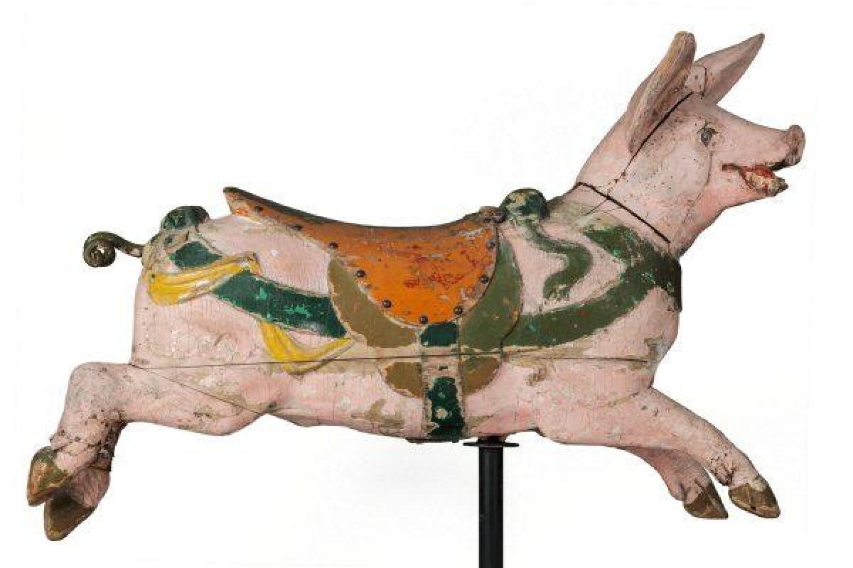 Carousel Pig, c. 1890, France, Wood, metal, glass. 2013-54-005.