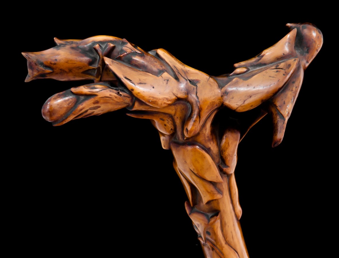 Detail of a walking stick from the Collection of Timothy and Pamela Hill. Photo by Jesse Hill.