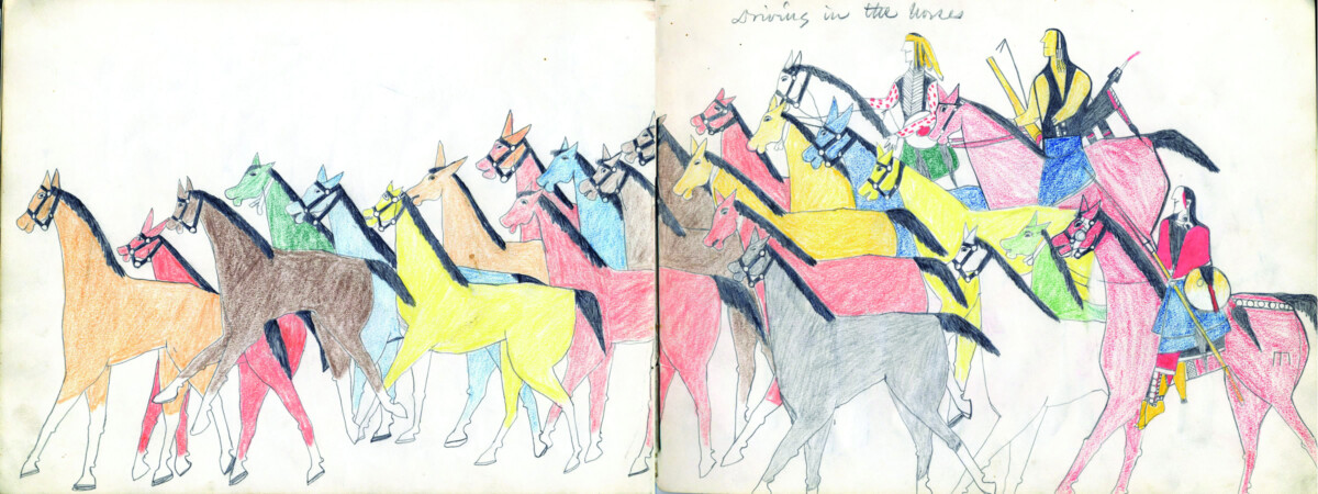 A herd of horses drawn on ledger paper