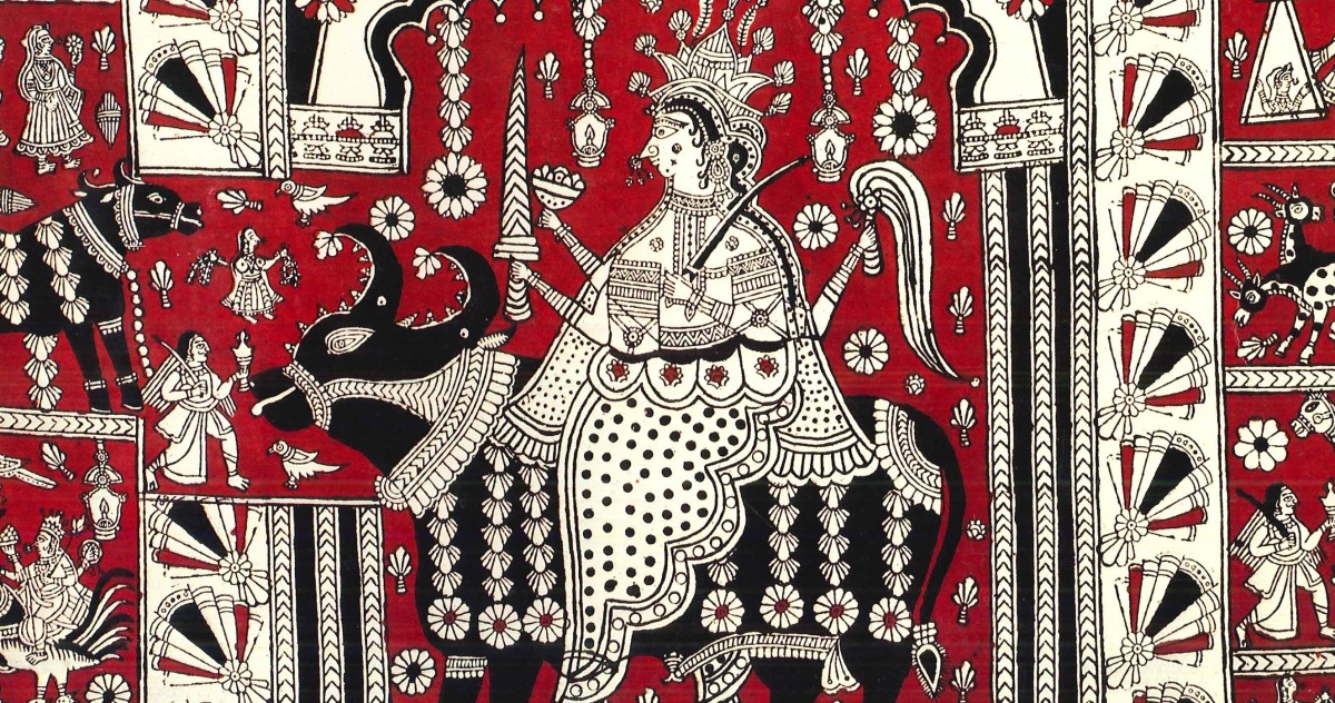 Temple Cloth/ Goddess Durga (detail), Ahmedabad, India, block print painting on cloth. Collection Mingei International Museum. Photo by Susan Sharp.