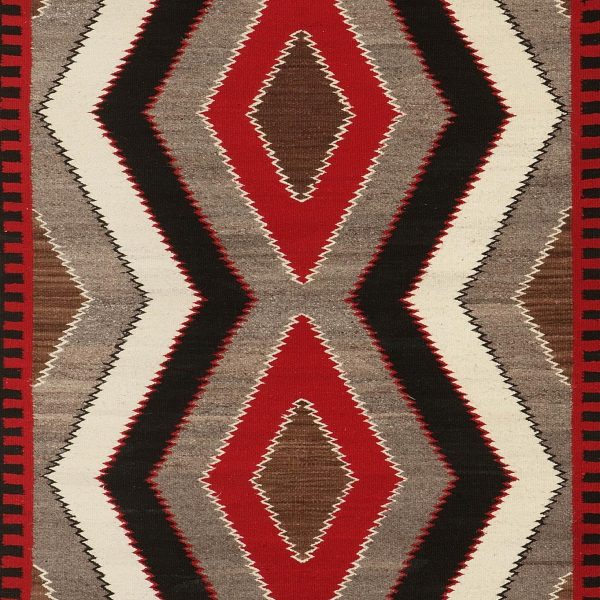 Rug (detail)- Lightning Bolt Pattern, Diné (Navajo) 1950's, Arizona, U.S.A., wool. Collection Mingei International Museum. Gift of R.E. Hazard, Jr.. Photo by Lynton Gardiner. 1986-17-002.