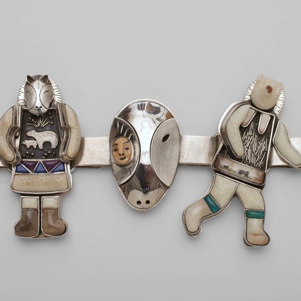 Belt - Five Arctic Shamans with Spirit Helpers in The Act of Transformation (detail), Denise Wallace, Chugach Eskimo-Aleut 1988, Alaska, U.S.A. Sterling silver, 14-karat gold, ivory (fossil and walrus), lapis lazuli. Collection Mingei International Museum. Gift of The Theodore Dubin Foundation, Connie Golden, Jean Hahn Hardy and Frances Hamilton White. Photo by Lynton Gardiner. 2000-65-001.
