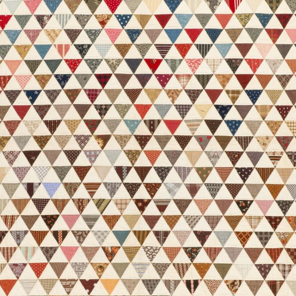 Charm Quilt - Thousand Pyramids (detail), unidentified maker, 1870s, Lancaster, Pennsylvania, cotton on thin and even. Collection Mingei International Museum.  Gift of Pat L. Nickols. Digitization made possible through the Quilter's Guild of Dallas, Quilt Accessibility Project. Photo by Tim Siegert. 2012-35-044