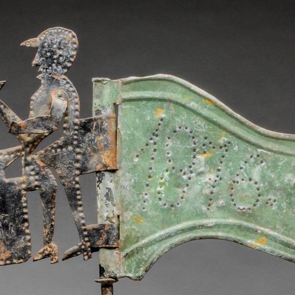 Folk Art Tinsmith's Banner Weathervane (detail), unidentified maker, 1876, northern Europe, weathered painted tin, iron and wood. Collection Mingei International Museum. Museum purchase.  2015-01-006