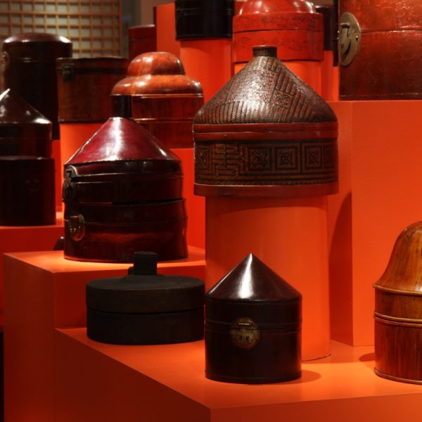 Installation view of the exhibition Fifty-Six Chinese Hat Boxes and One Hat. Photo by Anthony Scoggins.