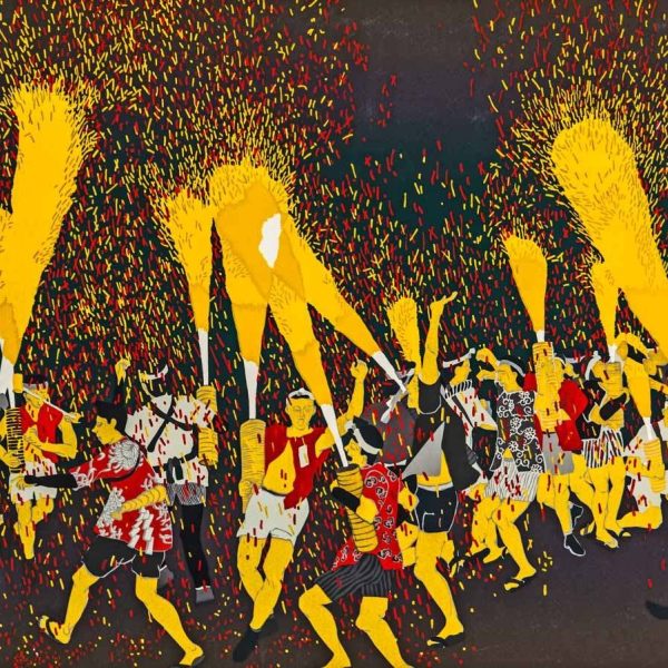 Hand-Carrying Fireworks, 65/75, Masaaki Tanaka, 1981, Siguoka Prefecture, Japan, Silkscreen print. Collection of Maurice Kawashima. Photo by Ken Kondo. L76-02-035